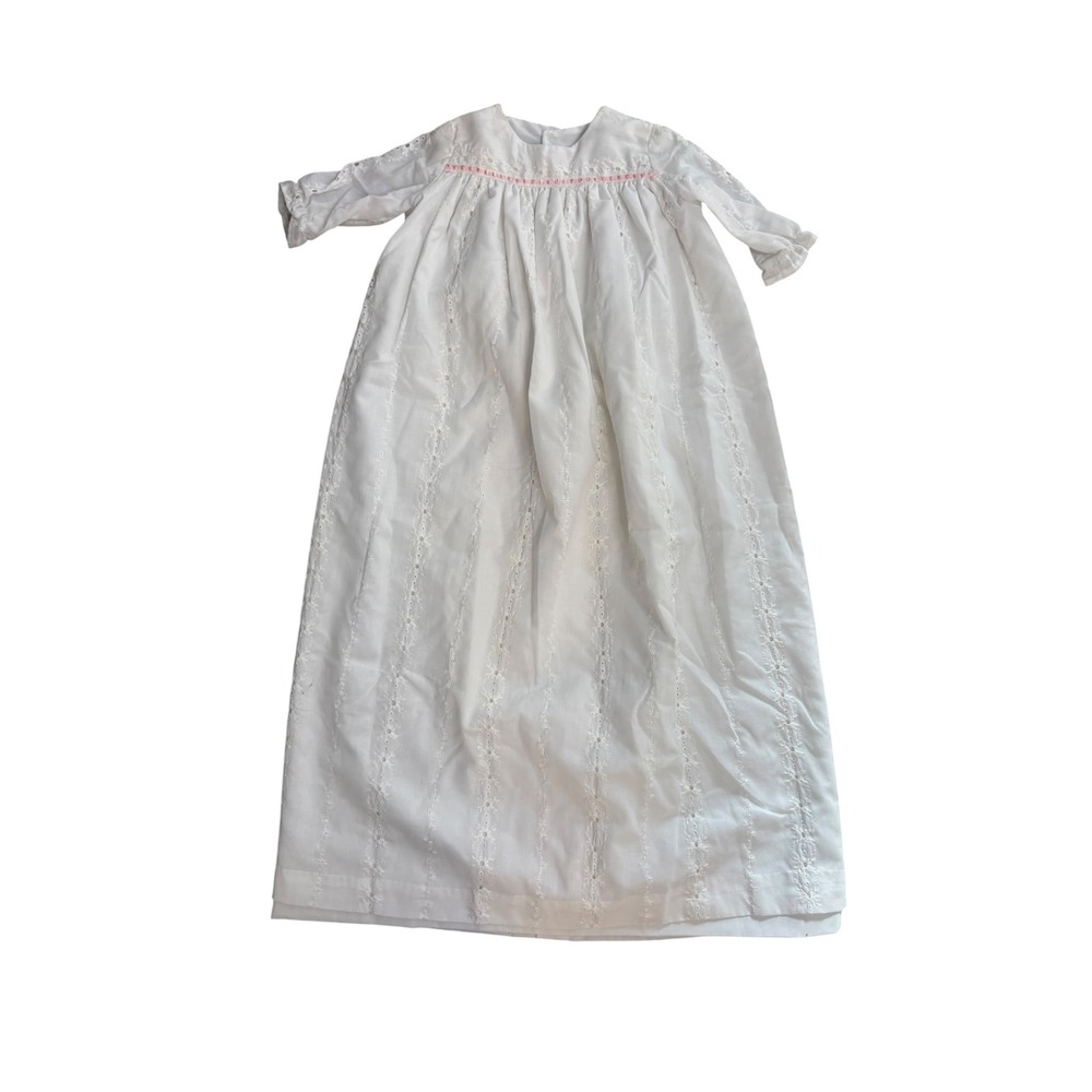 Vintage 60's 70's Baby Girl Christening Baptism Gown Dress Eyelet Lace Cottage - Picture 6 of 7